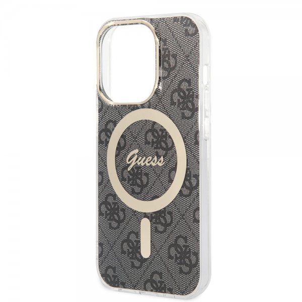 Guess iPhone 14 Pro Deksel 4G Pattern MagSafe Svart