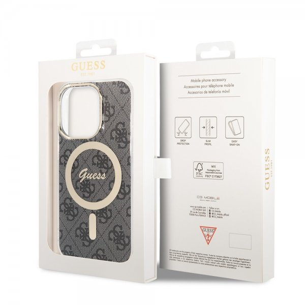 Guess iPhone 14 Pro Deksel 4G Pattern MagSafe Svart
