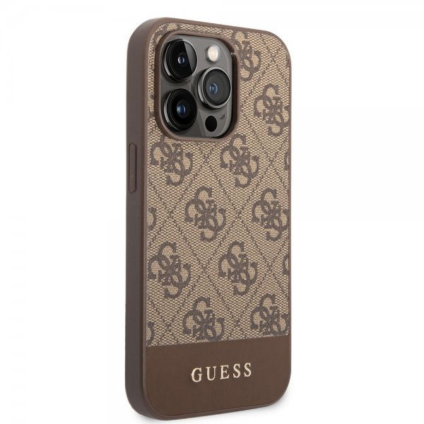 Guess iPhone 14 Pro Deksel Bottom Stripe Metal Logo Brun