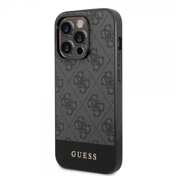 Guess iPhone 14 Pro Deksel Bottom Stripe Metal Logo Grå