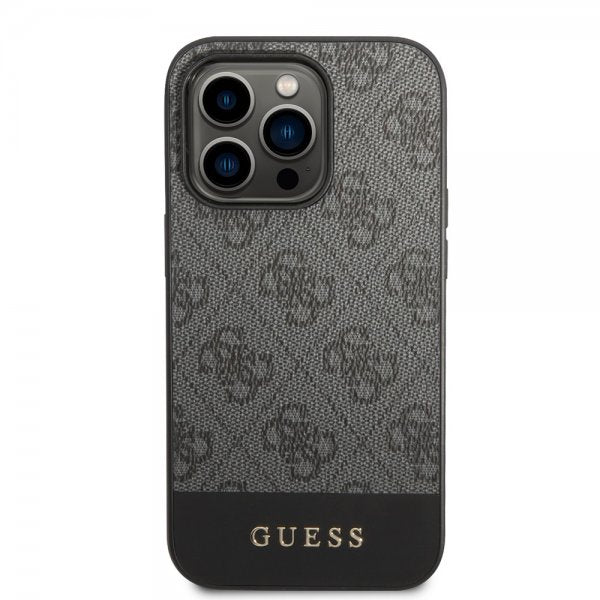 Guess iPhone 14 Pro Deksel Bottom Stripe Metal Logo Grå
