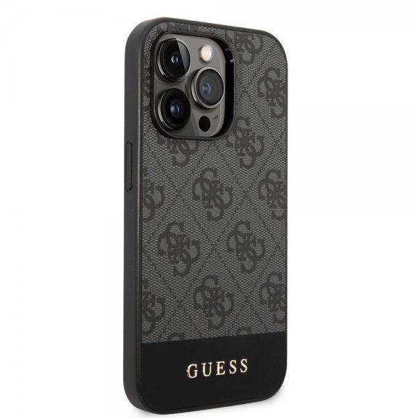 Guess iPhone 14 Pro Deksel Bottom Stripe Metal Logo Grå