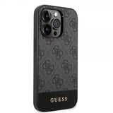 Guess iPhone 14 Pro Deksel Bottom Stripe Metal Logo Grå
