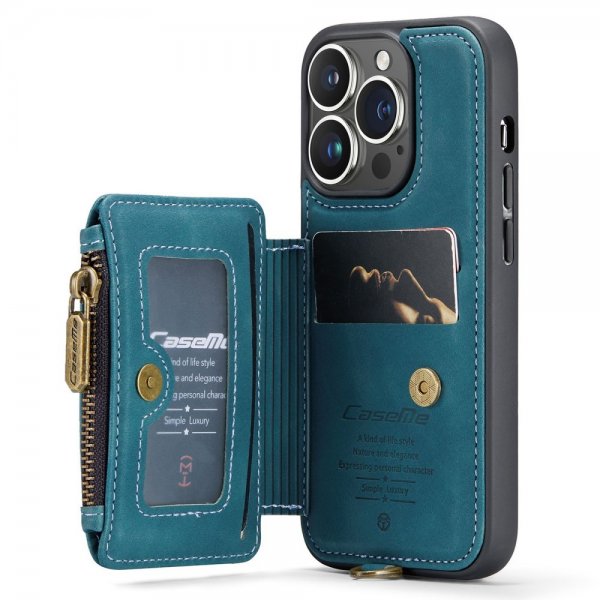 CaseMe iPhone 14 Pro Deksel C20 Kortlomme Glidelås Petrol