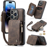CaseMe iPhone 14 Pro Deksel C20 Kortlomme Glidelås Brun