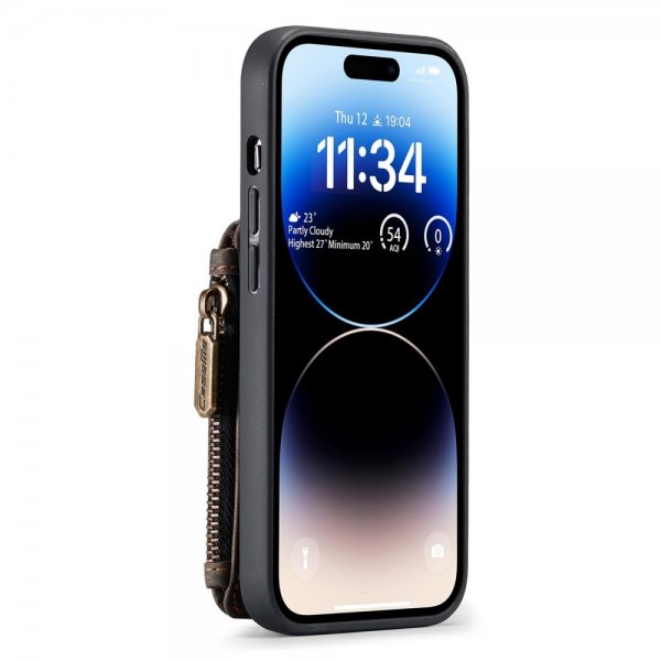 CaseMe iPhone 14 Pro Deksel C20 Kortlomme Glidelås Brun