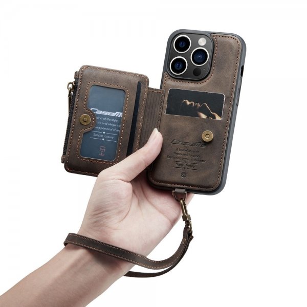 CaseMe iPhone 14 Pro Deksel C20 Kortlomme Glidelås Brun