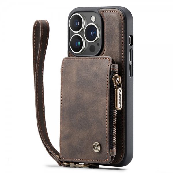 CaseMe iPhone 14 Pro Deksel C20 Kortlomme Glidelås Brun