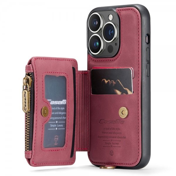 CaseMe iPhone 14 Pro Deksel C20 Kortlomme Glidelås Rød