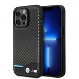 BMW iPhone 14 Pro Deksel Carbon Effect Printed Logo Svart