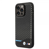 BMW iPhone 14 Pro Deksel Carbon Effect Printed Logo Svart