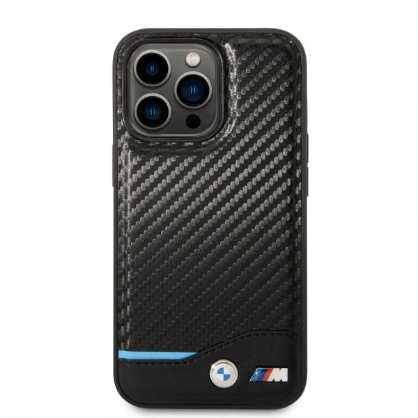 BMW iPhone 14 Pro Deksel Carbon Effect Printed Logo Svart