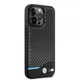 BMW iPhone 14 Pro Deksel Carbon Effect Printed Logo Svart