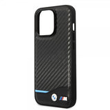 BMW iPhone 14 Pro Deksel Carbon Effect Printed Logo Svart