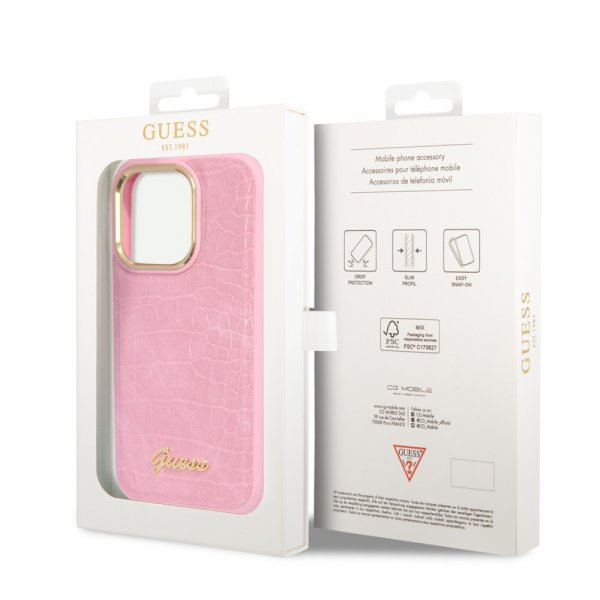 Guess iPhone 14 Pro Deksel Croco Rosa