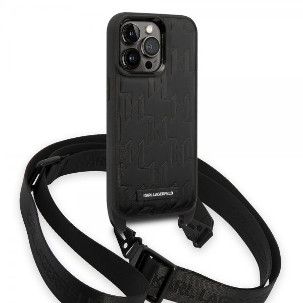 Karl Lagerfeld iPhone 14 Pro Deksel Crossbody Strap Svart