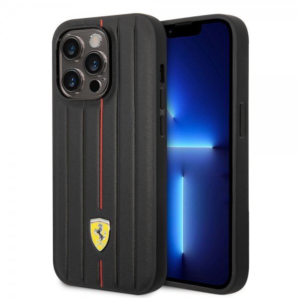 Ferrari iPhone 14 Pro Deksel Embossed Stripes Rød