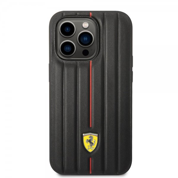 Ferrari iPhone 14 Pro Deksel Embossed Stripes Rød