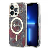 Guess iPhone 14 Pro Deksel Flower MagSafe Kaki