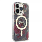 Guess iPhone 14 Pro Deksel Flower MagSafe Kaki
