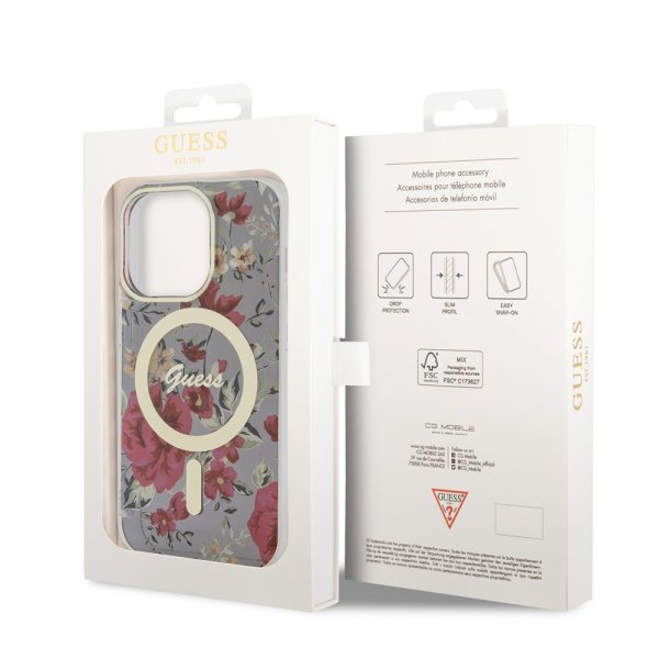 Guess iPhone 14 Pro Deksel Flower MagSafe Kaki