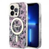 Guess iPhone 14 Pro Deksel Flower MagSafe Rosa