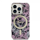 Guess iPhone 14 Pro Deksel Flower MagSafe Rosa