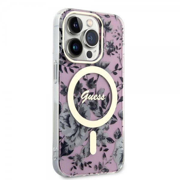 Guess iPhone 14 Pro Deksel Flower MagSafe Rosa