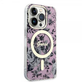 Guess iPhone 14 Pro Deksel Flower MagSafe Rosa