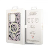 Guess iPhone 14 Pro Deksel Flower MagSafe Rosa