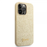 Guess iPhone 14 Pro Deksel Glitter Flakes Metal Logo Gull