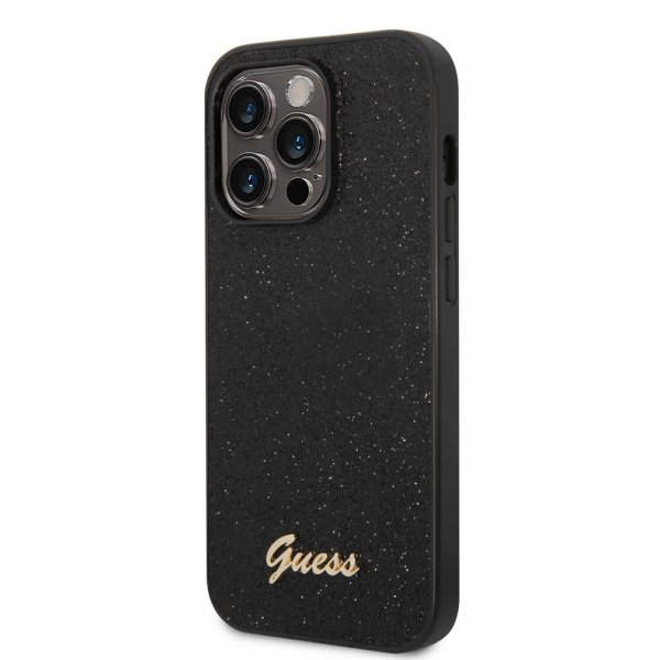 Guess iPhone 14 Pro Deksel Glitter Flakes Metal Logo Svart