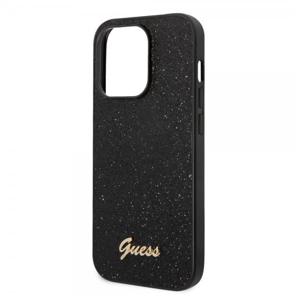 Guess iPhone 14 Pro Deksel Glitter Flakes Metal Logo Svart