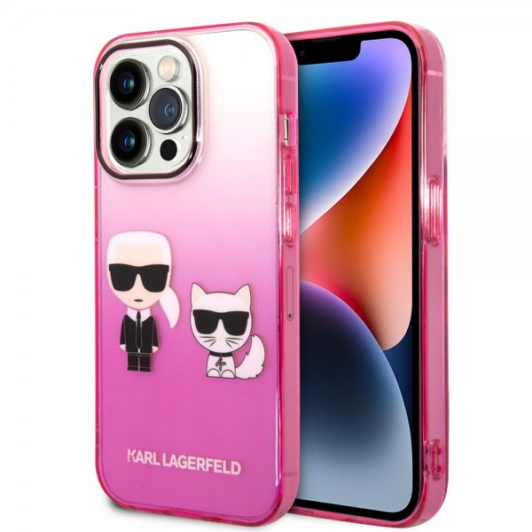 Karl Lagerfeld iPhone 14 Pro Deksel Karl & Choupette Gradient Rosa