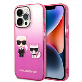 Karl Lagerfeld iPhone 14 Pro Deksel Karl & Choupette Gradient Rosa