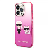 Karl Lagerfeld iPhone 14 Pro Deksel Karl & Choupette Gradient Rosa