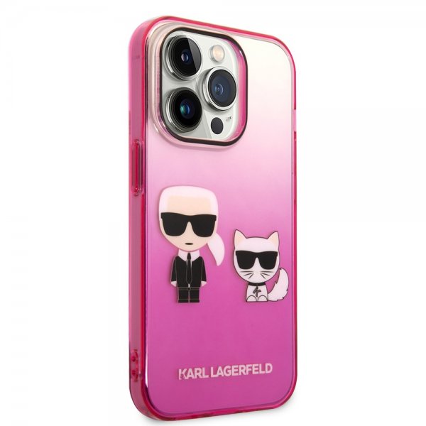 Karl Lagerfeld iPhone 14 Pro Deksel Karl & Choupette Gradient Rosa