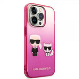 Karl Lagerfeld iPhone 14 Pro Deksel Karl & Choupette Gradient Rosa