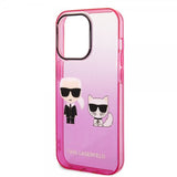 Karl Lagerfeld iPhone 14 Pro Deksel Karl & Choupette Gradient Rosa