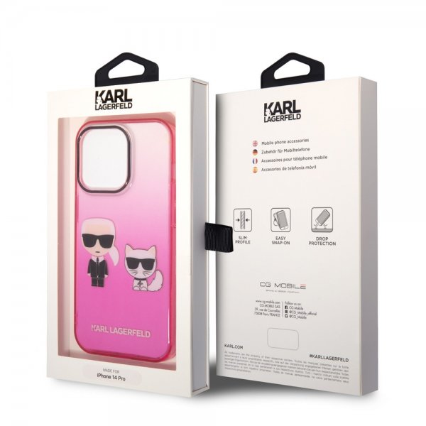 Karl Lagerfeld iPhone 14 Pro Deksel Karl & Choupette Gradient Rosa