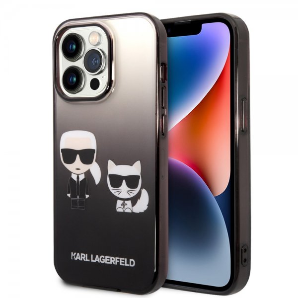 Karl Lagerfeld iPhone 14 Pro Deksel Karl & Choupette Gradient Svart