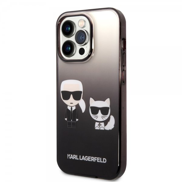 Karl Lagerfeld iPhone 14 Pro Deksel Karl & Choupette Gradient Svart