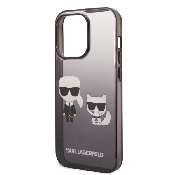 Karl Lagerfeld iPhone 14 Pro Deksel Karl & Choupette Gradient Svart