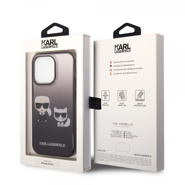 Karl Lagerfeld iPhone 14 Pro Deksel Karl & Choupette Gradient Svart