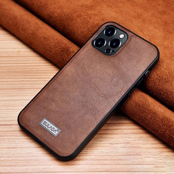Sulada iPhone 14 Pro Deksel Skinntekstur Brun