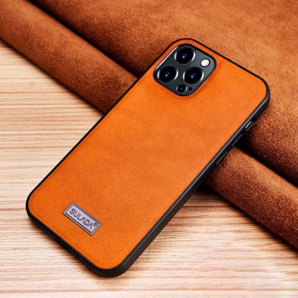 Sulada iPhone 14 Pro Deksel Skinntekstur Oransje