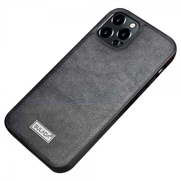 Sulada iPhone 14 Pro Deksel Skinntekstur Svart