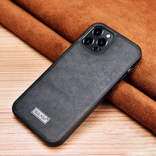 Sulada iPhone 14 Pro Deksel Skinntekstur Svart
