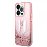 Karl Lagerfeld iPhone 14 Pro Deksel Liquid Glitter Big Logo Rosa