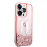 Karl Lagerfeld iPhone 14 Pro Deksel Liquid Glitter Big Logo Rosa